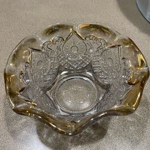 Small Gold Trim cut glass candy dish